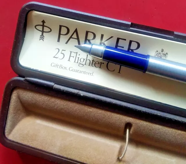 Parker 25 Flighter CT fountain pen, 70s stainless classic in presentation case