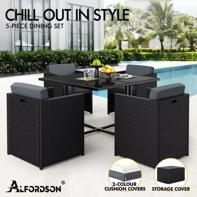 ALFORDSON Outdoor Dining Set 5/9/11/13 PCS Table Chairs Patio Wicker Furniture 2