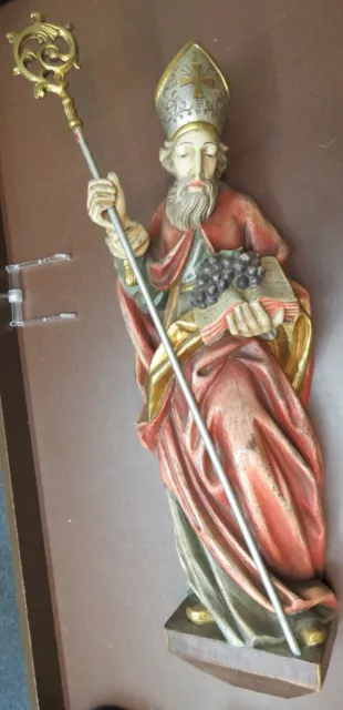 Figura Barroca Santo Urban De Langres Hangeschnitzt Coloreado 83CM sobre Base