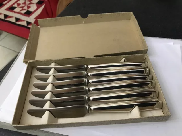 Vintage 6 X Elkington Rochester 21cm Silver Plate Dinner Knives Cutlery Boxed