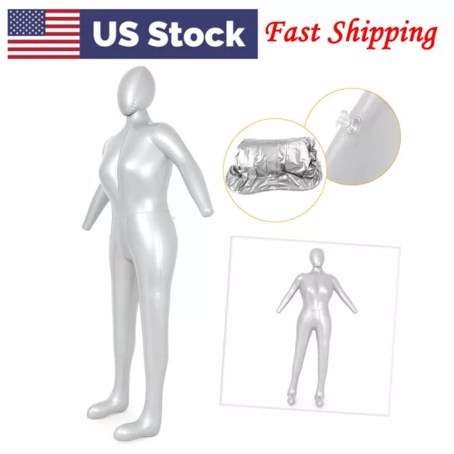 Full Body Woman Female Inflatable Mannequin Dummy Torso Display Model PVC Silver