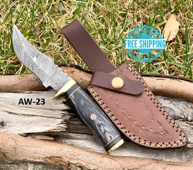 Custom HAND FORGED DAMASCUS STEEL KNIFE Wood & Brass Guard Handle Hunting
