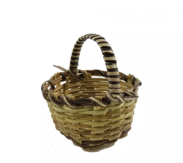 Dolls House Deep Wicker Woven Basket Round with Handle Shop Garden Accessory