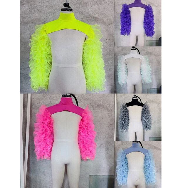 Women Mesh Shawl Shoulder Dance Stage Performance Bubble Sleeves Vest Costume