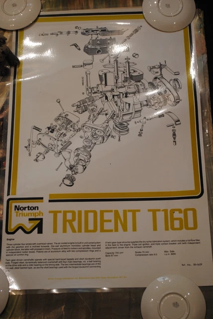 TRIUMPH TRIDENT T160, exploded engine poster, laminated £13.20 ...
