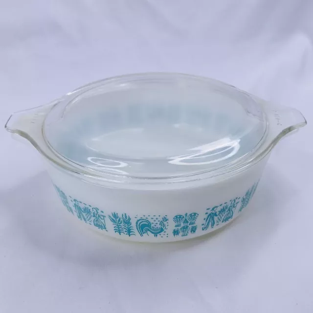 Pyrex Amish Butterprint Casserole 471 1 pt Baking Dish White Blue Clear Lid