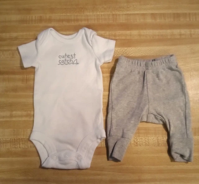 Carter's Child of Mine Baby Boy Size Preemie White Cutest Catch Pants Outfit