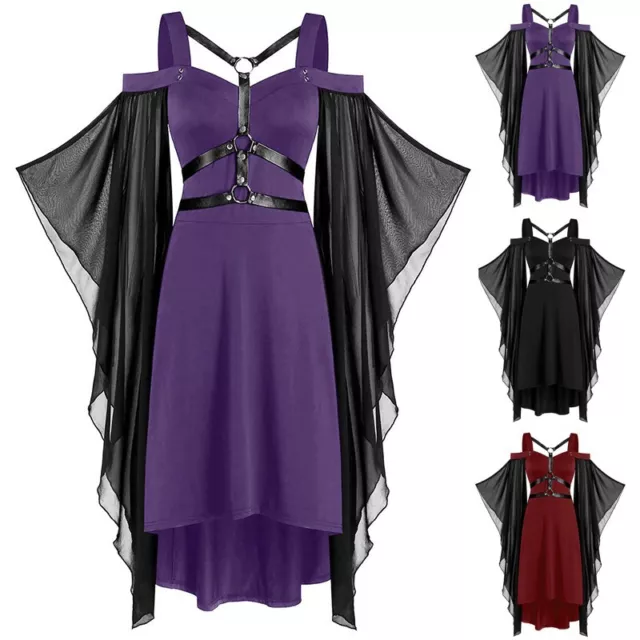 Plus Size Women's Off Shoulder Retro Gothic Victorian Medieval Maxi Dress