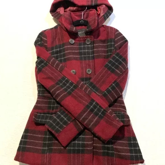 Aeropostale Red and Black Plaid Peacoat