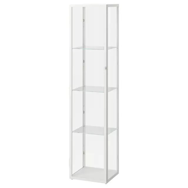 IKEA Large Glass Display Cabinet 4 Tier Storage Free Standing &Lighting White