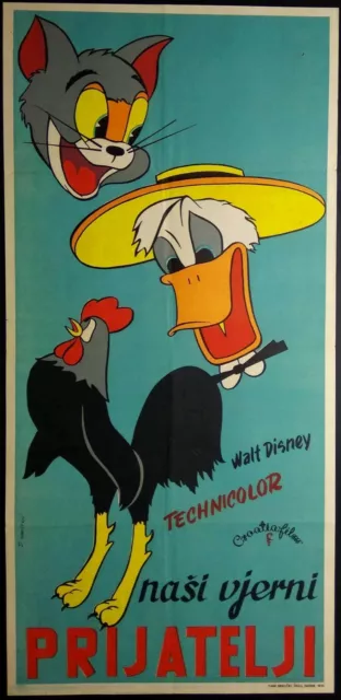 Walt Disney 1956 Original Extra Rare Exyugo Movie Poster Donald Duck Etc