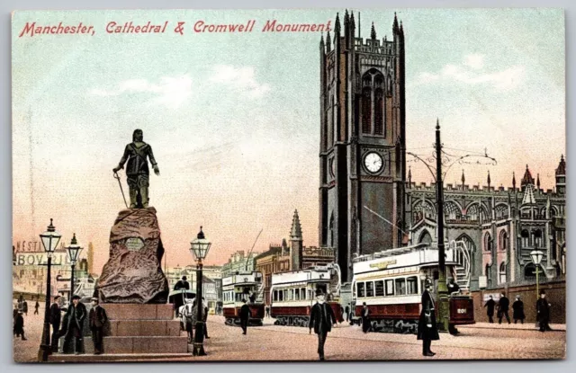 Manchester Cathedral & Cromwell Monument Historic Landmarks DB Postcard