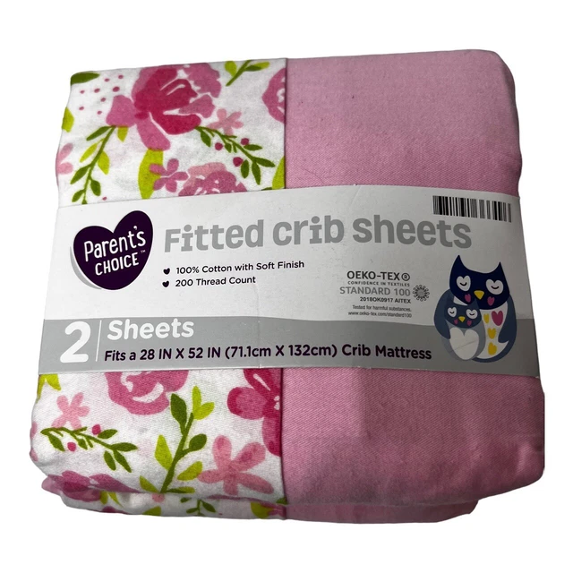 Sábanas de cuna ajustadas Parents Choice 28x52 rosa floral 2 hojas