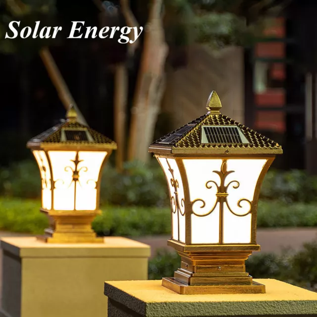Post Light Solar Powered Outdoor LED Pillar Lamp Fence Fixture Yard Garden Black