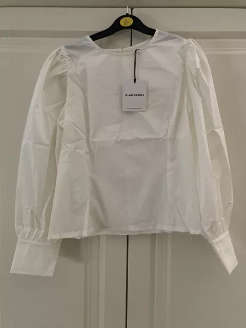 Glamorous Aria Off White Fitted Puff Sleeve Top size 12 BNWT