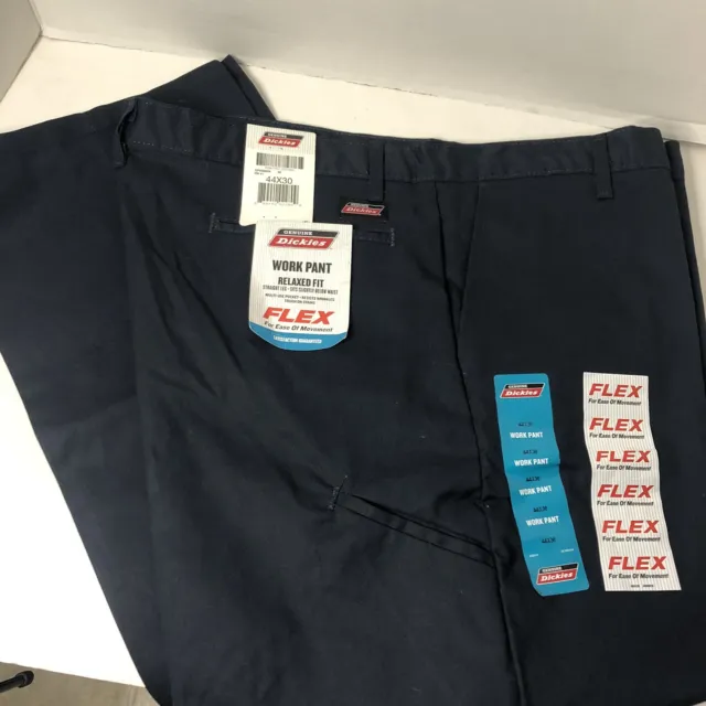 Dickies Dark Navy  Straight Leg Relaxed Fit Flex Work Pants Mens Size 44x30 New!