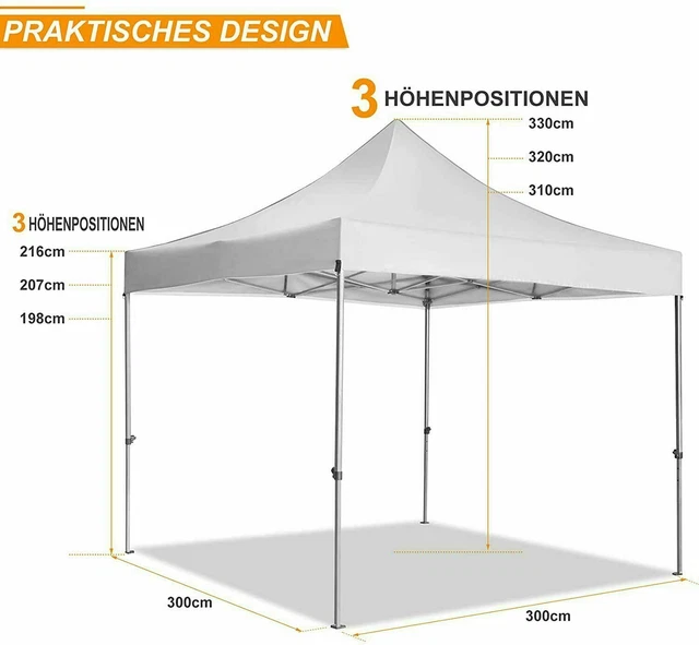 Faltpavillon 3x3M Regendicht Pavillon UV-Schutz Faltzelt mit 4 Seitenteilen Neu* 12