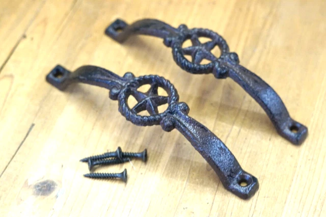 2 Cast Iron RUSTIC Drawer Pulls Handle Texas Star Fancy Western Cowboy Cabinet 2