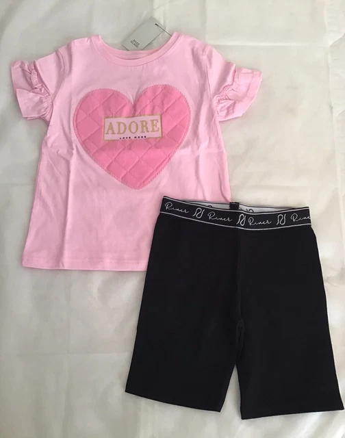 Pantaloncini da ciclismo neri River Island mini ragazze età 3-4 anni outfit nuovi con etichette