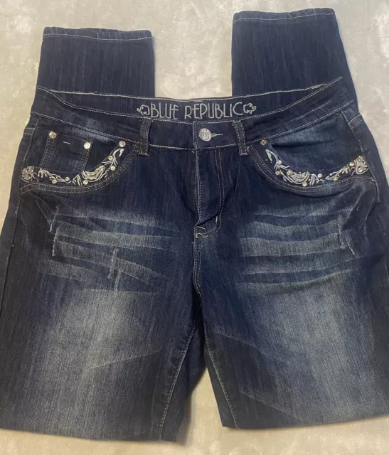 Blue Republic Size 16 Women’s Jeans Rhinestones On Front/Back Pockets