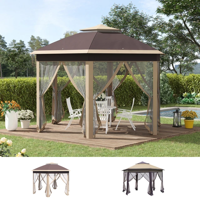 Outsunny Gartenpavillon Faltpavillon mit 6 Seitenteile Doppeldach