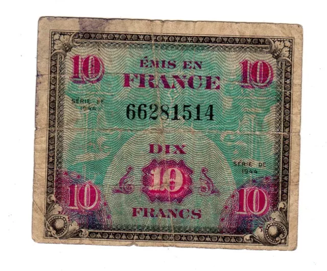 FRANCE Billet 10 FRANCS  SERIE 1944  DRAPEAU  BON ETAT
