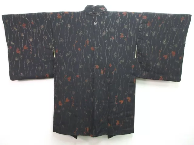 7620H4 Silk Vintage Japanese Kimono Haori Jacket Leaf Urushi