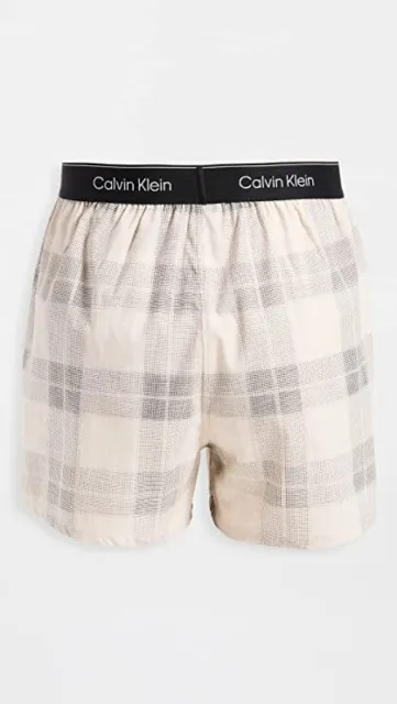 $28 Calvin Klein Underwear Men's Textured Plaid Cotton Boxer Slim, Oatmeal, Sz M 3