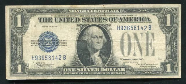 Fr. 1604 1928-D $1 One Dollar “Funnyback” Silver Certificate “H-B Block” 