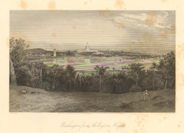 Washington, From Arlington Heights, City View, Vintage, 1874 Antique Art Print,