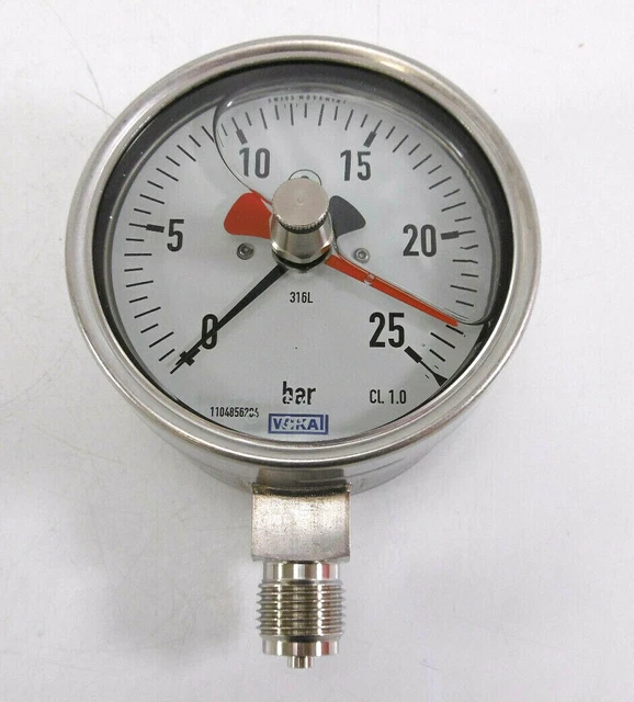 WIKA Manometer 233.30.100 – 25 Bar, G1/2B Unten, Rohrfeder, Ungeprüfte Lagerware