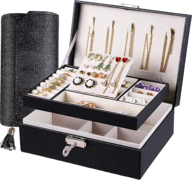 2 Layers Jewelry Box Organizer Large Capacity Ring Earring Necklace Storage  Case