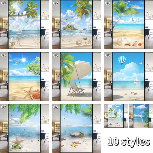 3D Scenery Privacy Windows Film Summer Ocean Beach Stained Door Glass Stickers