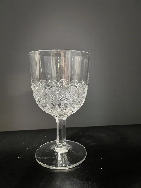 beautiful Vintage glass etched water goblet 6” tall