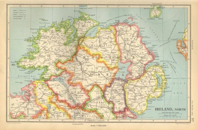 Antique Map 1947 Bartholomew Ireland, North