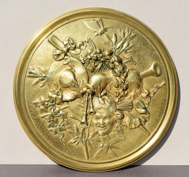 Plaque d'ornement en bronze décor 19e siècle par Louis Théophile Hingre