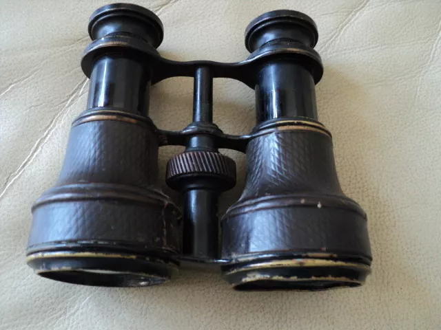 Antique Brown Leather Opera Glasses / Binoculars Berry pattern No8