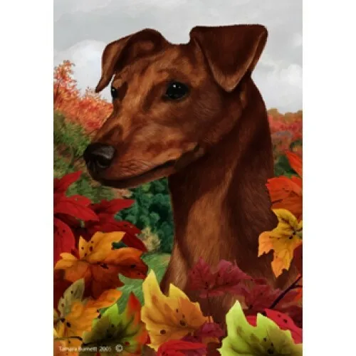 Fall House Flag - Uncropped Red Miniature Pinscher 13151