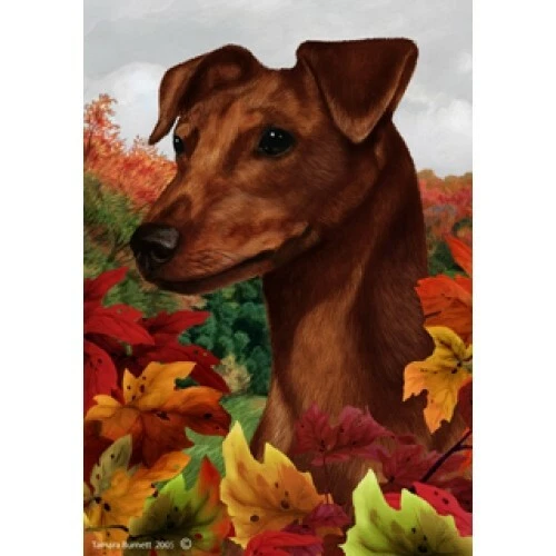Fall House Flag - Uncropped Red Miniature Pinscher 13151