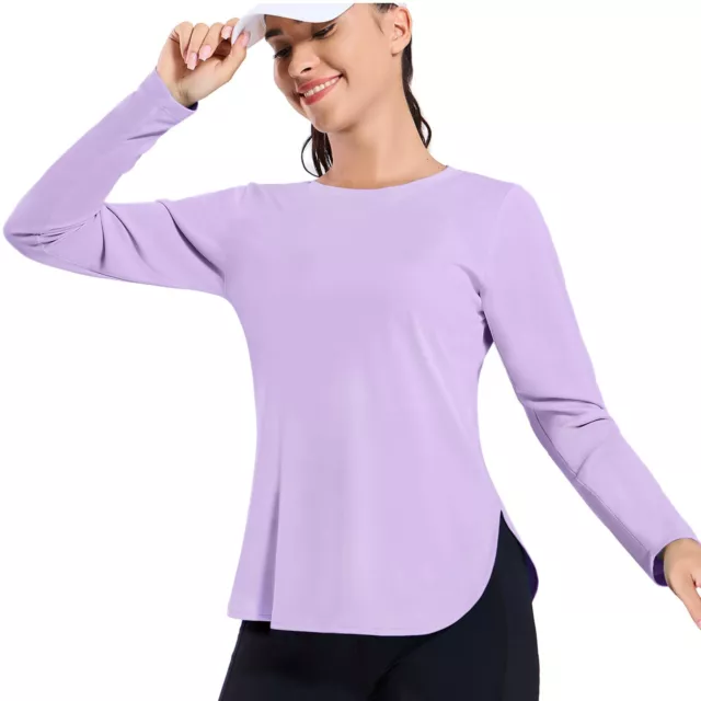 WOMENS LONG SLEEVE UPF 50+ Sun Shirts SPF Dry Fit Workout Athletic Gym ...