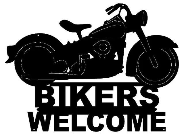 Targa di Latta Bikers Welcome " Moto Silhouette Biker Motocicletta 35x48cm Nuovo