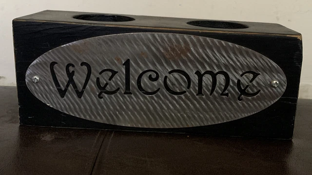 Solid Wood Wooden Welcome Sign Candle HOLDER Front Door