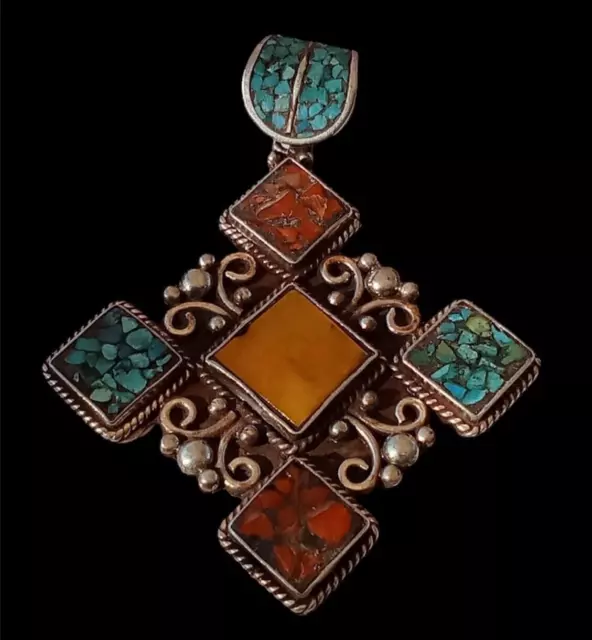 Very Rare Ancient Victorian Pendant Amazing Necklace Turquoise Stone Jewelry