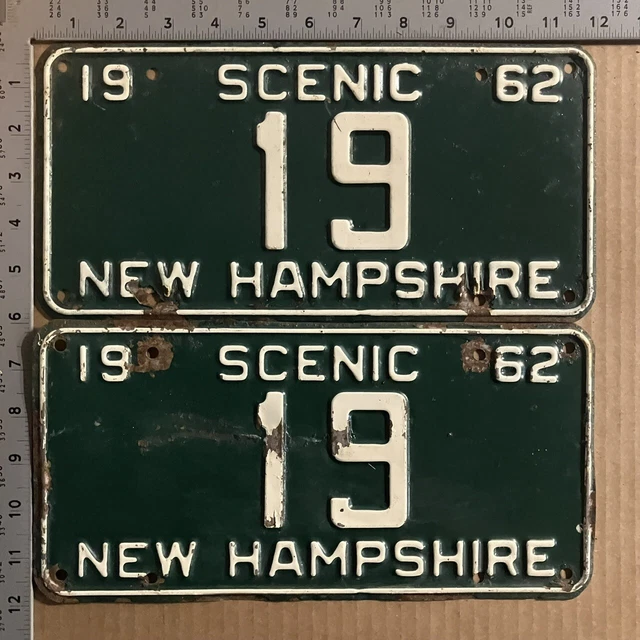 1962 NEW HAMPSHIRE low number license plate pair 19 YOM DMV LOW LOW LOW