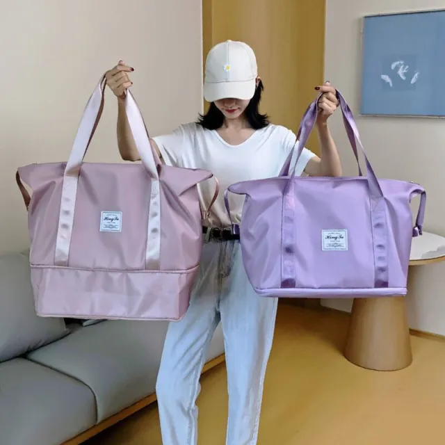 Purple lightweight Expandable Travel Duffle Bag Carry on waterproof wet pocket