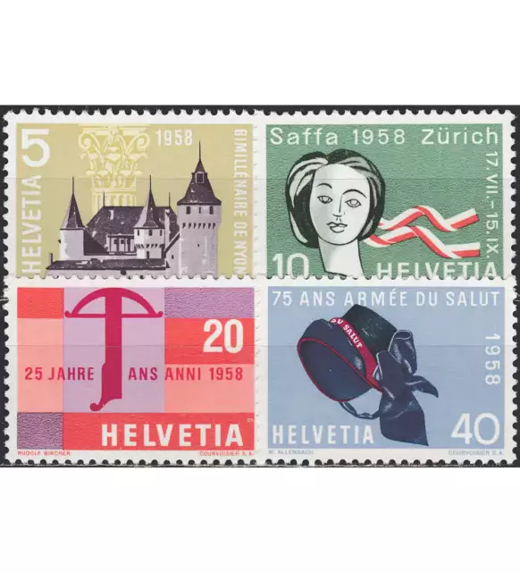 Schweiz Nr. 653-656 postfrisch ** MNH / gestempelt Jahresereignisse 1958