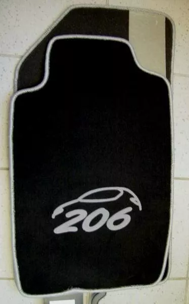 Tapis de sol en velours pour Peugeot 206  noir/gris