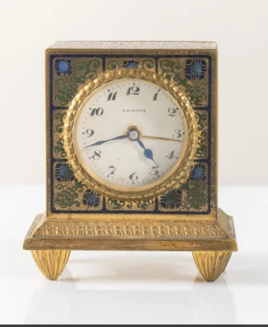 Zenith orologio da tavolo in bronzo dorato con cassa con motivi floreali Anni 20