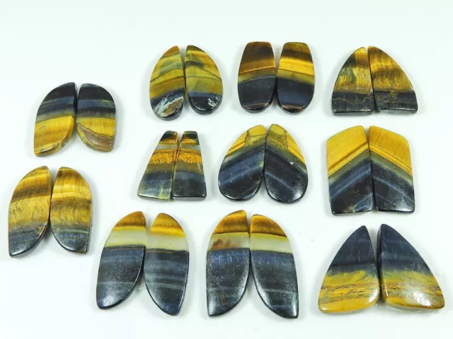 142Cts.RARE~ Natural Tiger Eye Matched Pair 11 Pair Lot Gemstone 18-22 MM o759