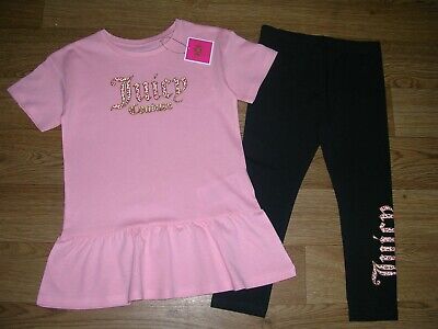 JUICY COUTURE Girls Black Gothic Print Leggings Pink Top Age 2-3 98cm NEW